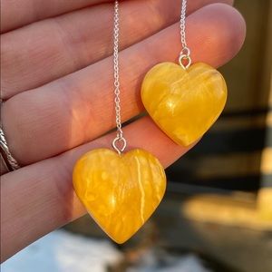 Vintage Yellow Baltic Amber Heart Drop earrings
